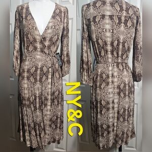 NY&C Snake Print 3/4 Sleeve Mobwife Wrap Dress Sz XS